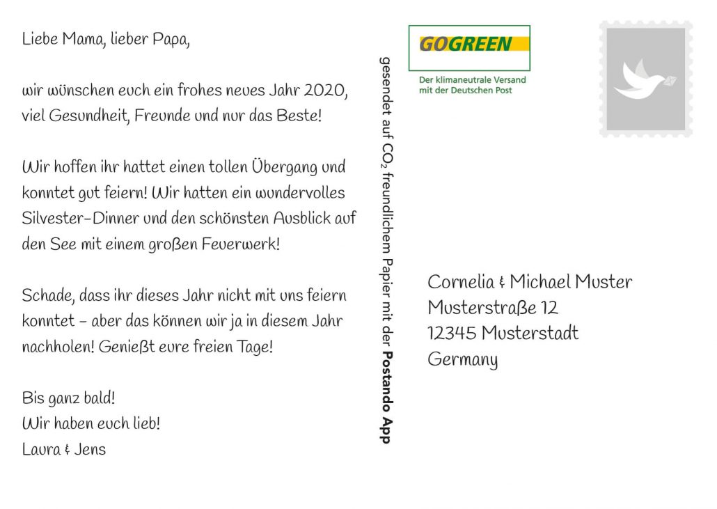 New Year's postcard to parents