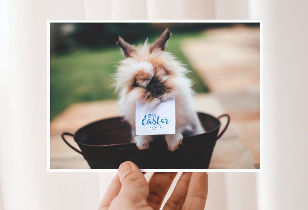 self-designed Easter card with motive of an Easter bunny